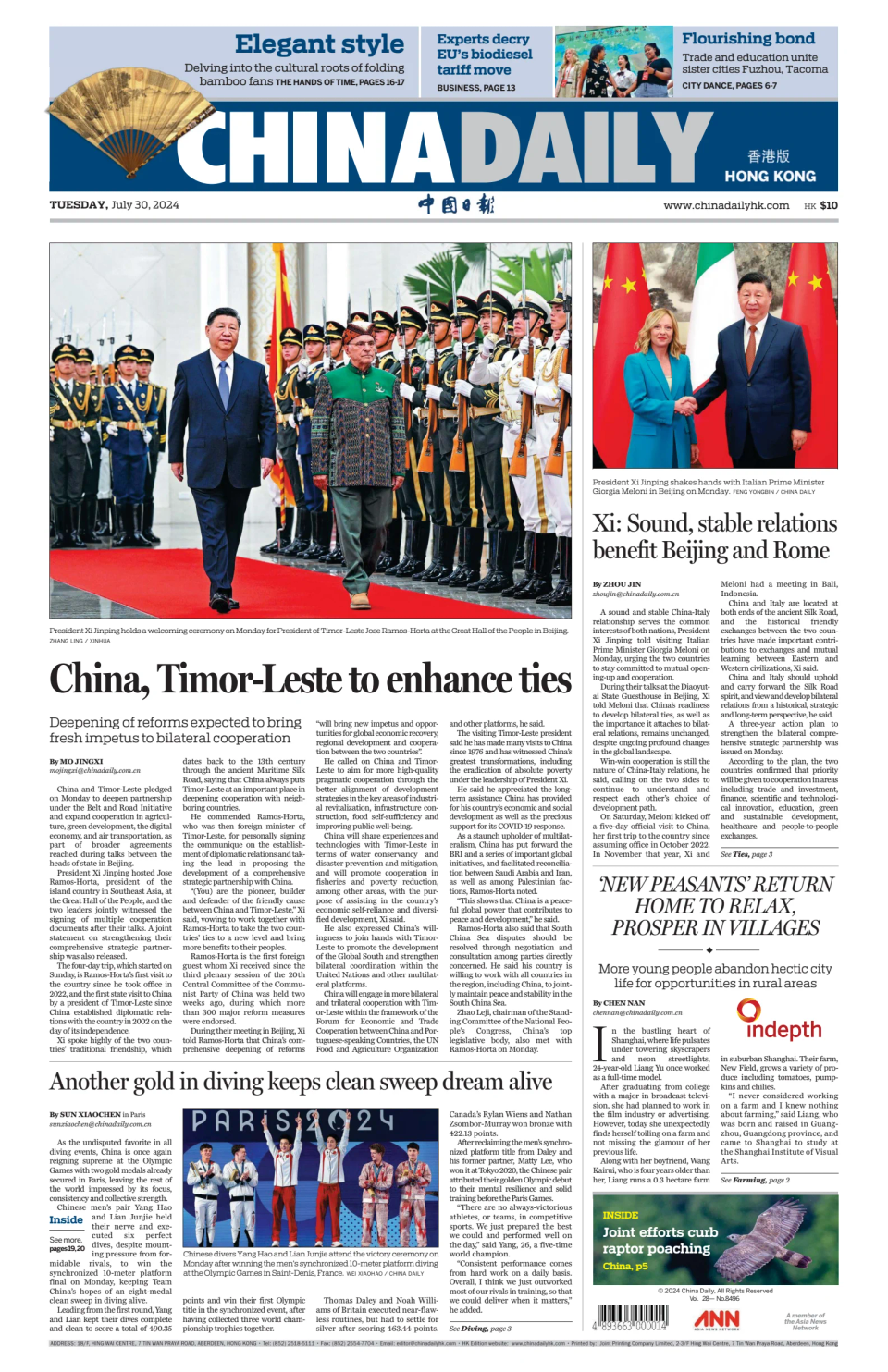 Prima-pagina-China Daily-oggi-edizione-di-oggi-20240730